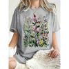 Damen T-Shirts mit verschiedenen schönen Blumenmotiven, Baumwolle, Sommer T-Shirt, Locker, Freizeitkleidung, Atmungsaktives Rundhals Oberteil