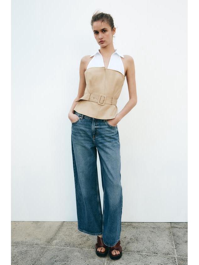 Women's Spring 2025 Belted Turn-Down Collar Sleeveless Wrap Top