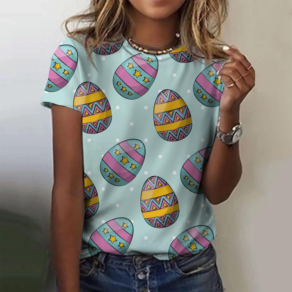 Easter Bunny Women's T-shirt Pattern Girls' Clothes Summer Round Neck Short Sleeve T-shirt Women's Street Wear Oversized Shirt