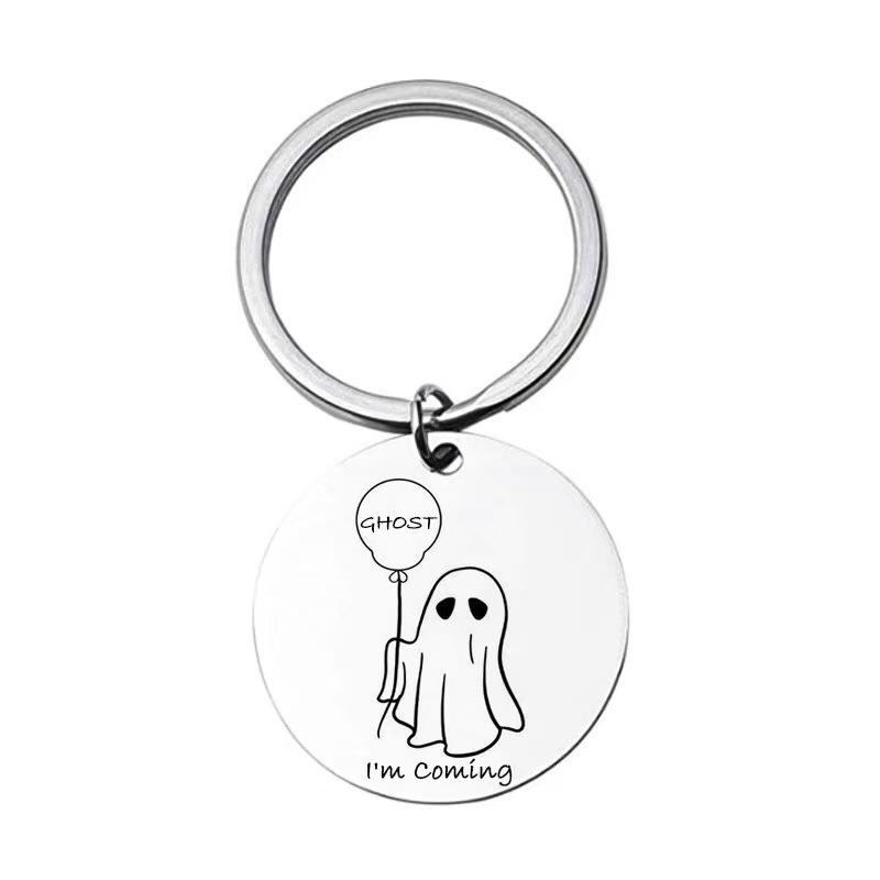 Halloween I'm Coming Ghost Stainless Steel Keychain Cartoon Balloon Design Stylish Bag Charm Practical Holiday Gift