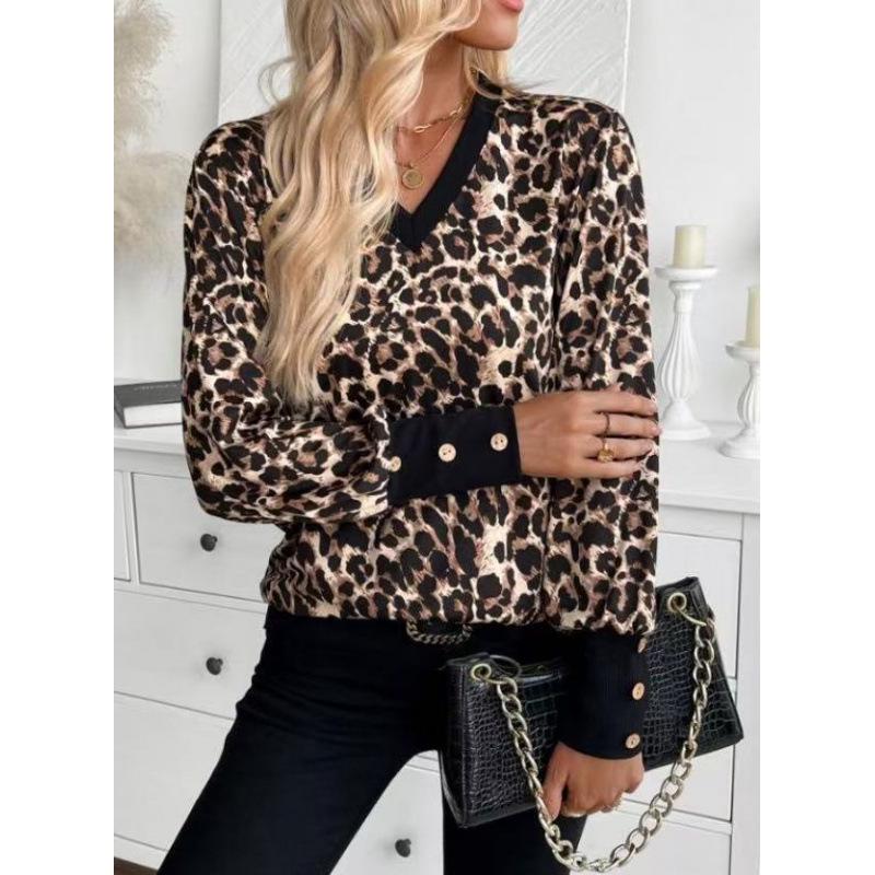 2025 New Spring V-neck Color Block Long Sleeve T-shirt