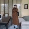 Hong Kong Retro Caramel Corduroy Double-Breasted Women’s Trench Coat