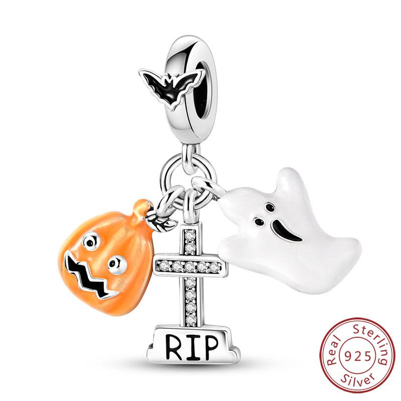 Halloween Charm Bead Pendant Copper Pumpkin Witch Doll Skeleton Mummy Candy Charm Fit Original Bracelet Diy Jewelry