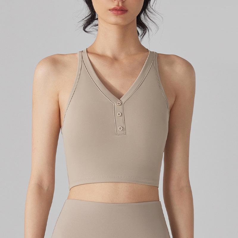 

Lulu Bare Feel V-Neck Crossback Vest: Stylish Half-Button Bra for Fitness, Running, & Yoga Extra Large