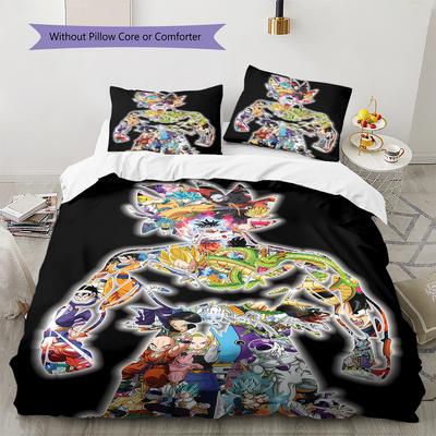 Son Goku Pattern Bedding,Quilt Set Quilt Cover Pillowcase Home Birthday Gift (1 * Duvet Cover + 2 * Pillowcase, Without Core)