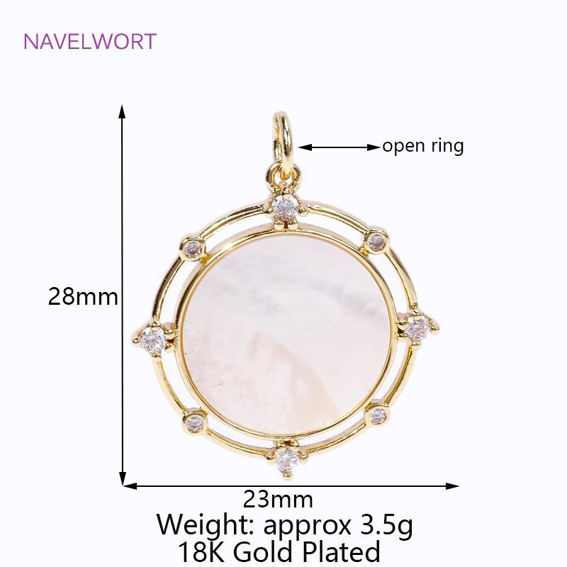 Fashion Inlaid Zircon Pendants 18K Gold Plated Natural Shell Round/Star Shape Charms For DIY Necklace Jewelry Making Accessories