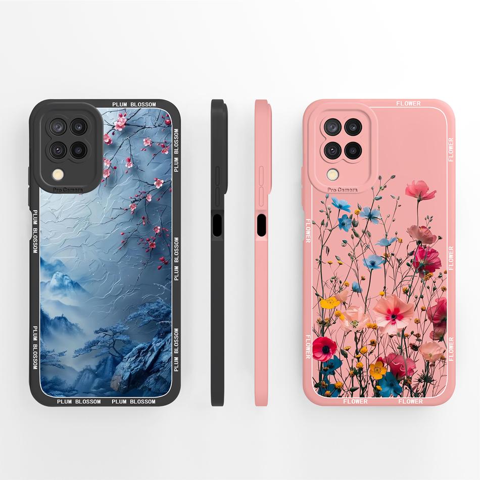 For Samsung Galaxy A12 M12 F12 Case Pretty Butterfly Full Coverage Phone Cover Anti Slip Soft Smooth Liquid Silicone Shell