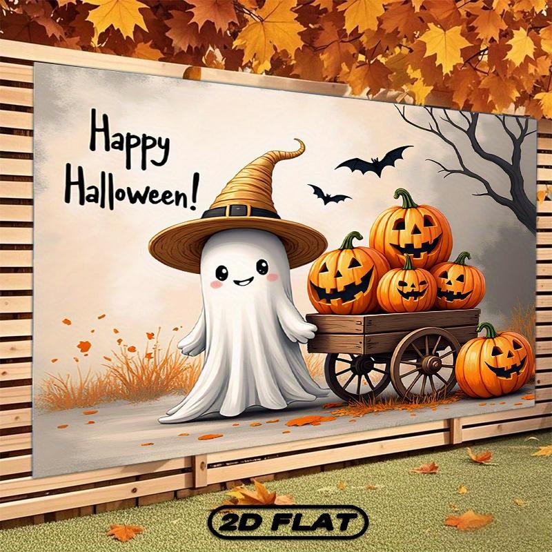 One Halloween party banner - featuring a cute pumpkin and witch hat design with a polyester fabric background.zyc