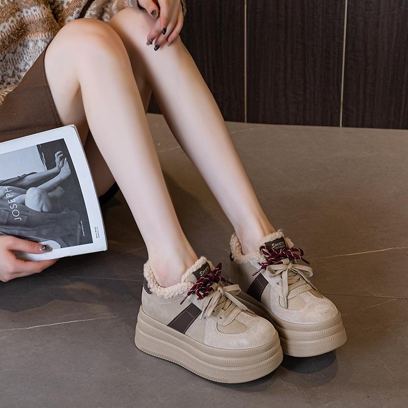 9cm Fashion Casual Sports Snow Boots Women Genuine Leather 2025 Winter New Fluff Warm Women's Platform Ankle Boots Sneakers