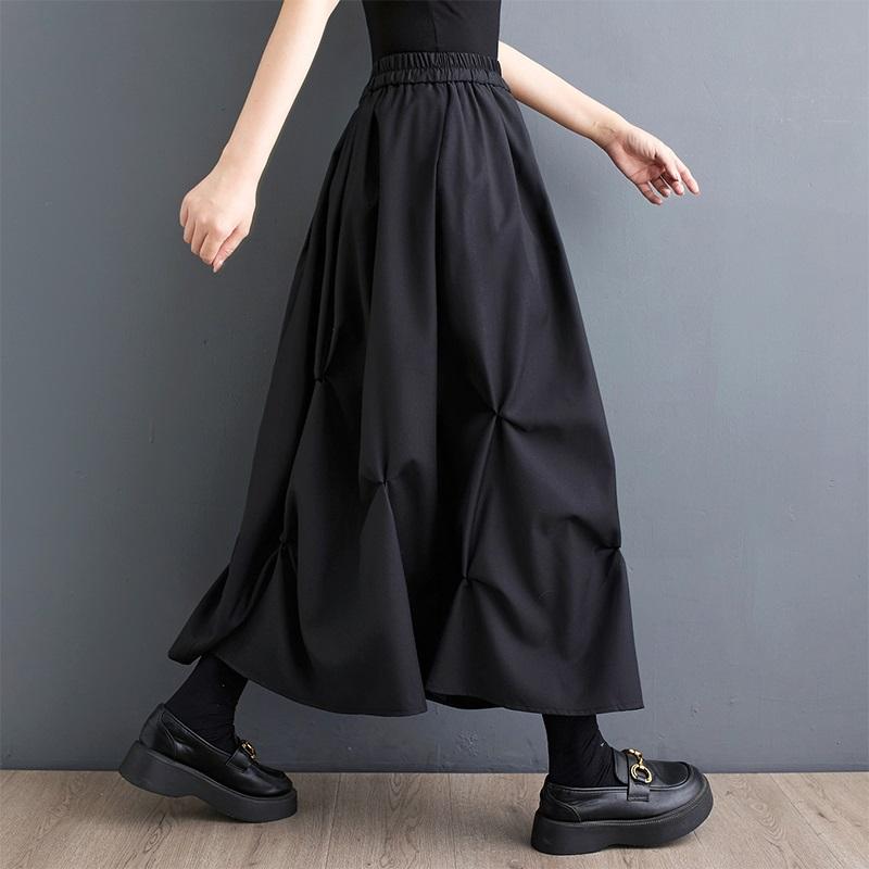 Čierna bavlna plus size Vysoký pás vintage Letná ležérna voľná dlhá dámska sukňa