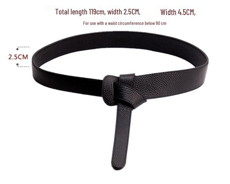 Lychee Pattern Knotted Cowhide Belt: Versatile, Fashionable Waist-Cincher for Women's Coats, Windbreakers, and Dresses.