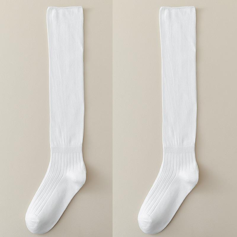 Female Spring and Autumn Pure Color Pure To Sweet Splicing Pleat Fold Wear Long Leg Socks