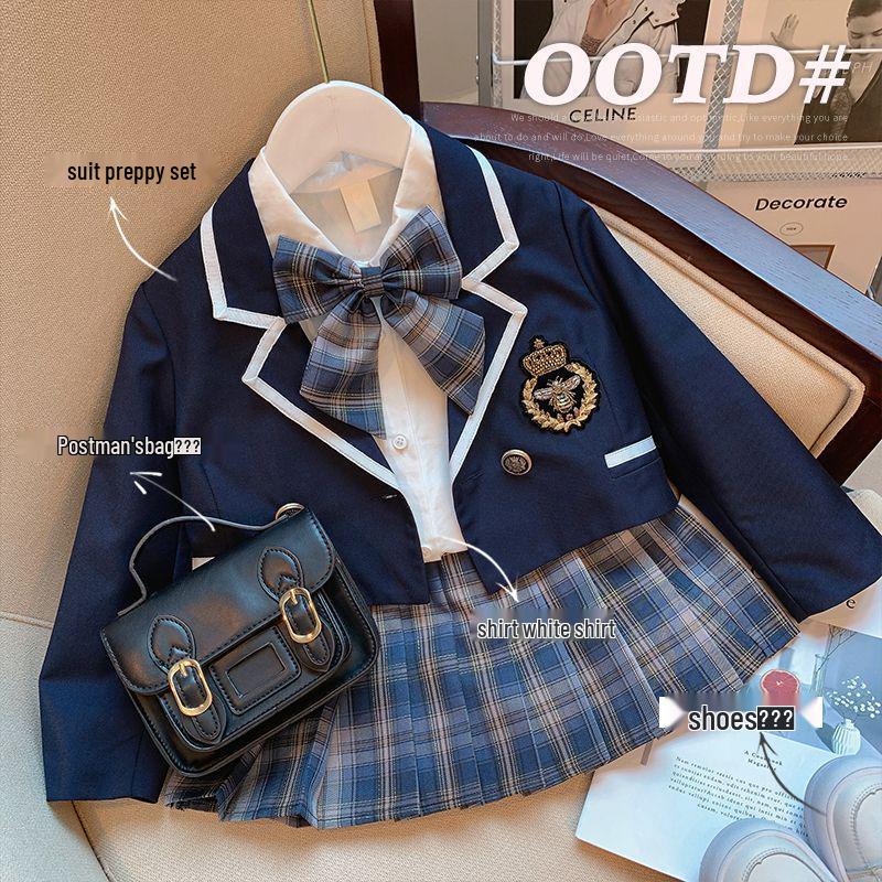 2024 Girls' Academy Style Three-Piece Fashion JK Uniform Set for Kindergarten & Big Kids