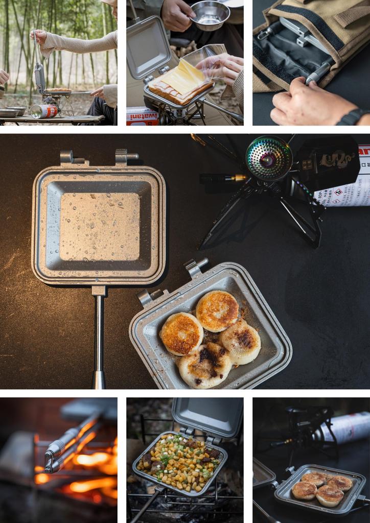 CAMPING MOON Tosti-ijzer, Enkele Brander, Gas of Open Vuur, Compact, Aluminium, met Canvas Hoes, TT-1315+B