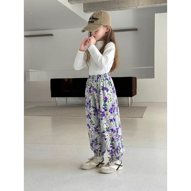 27Home Children's Clothing Summer New Mosquito-Repellent Pants for Babies, Children's All-Over Floral Print Thin Casual Pants for Girls
