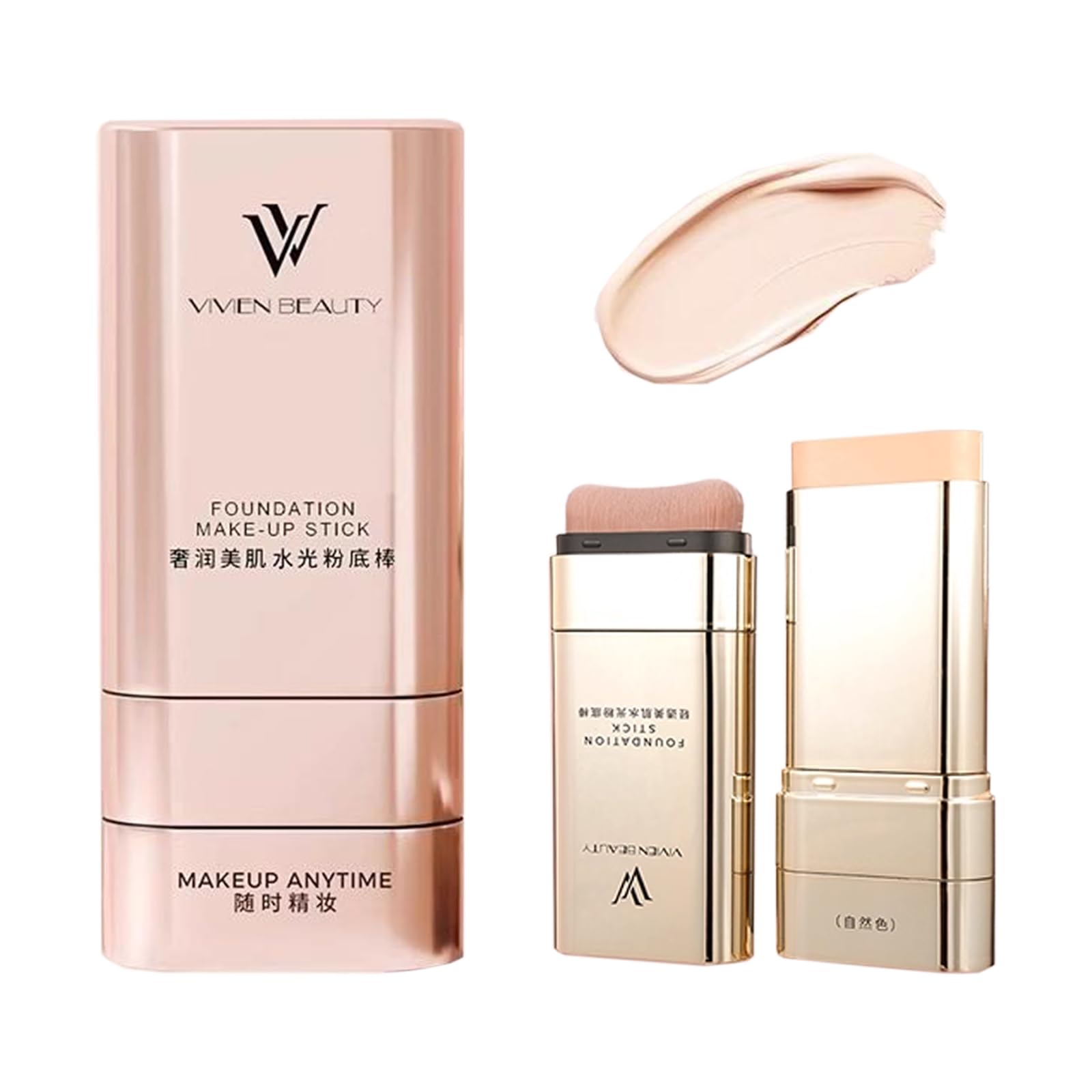 VIVIEN BEAUTY Foundation Stick, Double-Ended, 2-in-1 Design, Natural-Looking, High-Coverage Cream Foundation, Moisturizing, Long-Lasting, Waterproof,