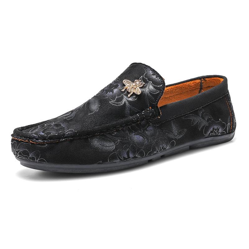 Luxury Brand Yellow Men Casual Shoes Fashion Flower Print Loafers Men Designer Flat Shoes Comfortable Slip-on Male Driving Shoes