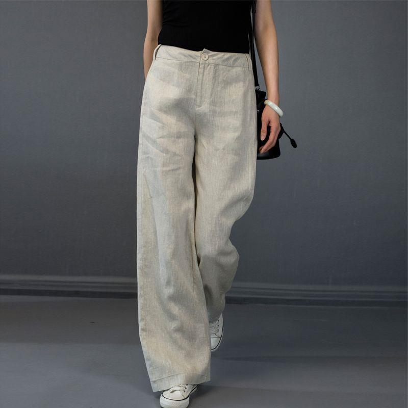 

Wine Red High-Waisted Wide-Leg Linen Pants - Women s Autumn/Winter 2025 Collection S (suggested for 85-95 jin)