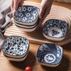 4/6pcs Ceramic Japanese Square Sauce Plates Blue and White Porcelain Sushi Platestomato Sauce and Mustard Container Bowls, Appet
