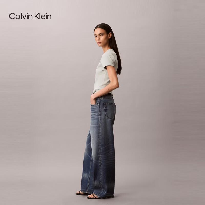 Calvin Klein Jeans Women's CK Logo Ribbed Slim Fit Tee