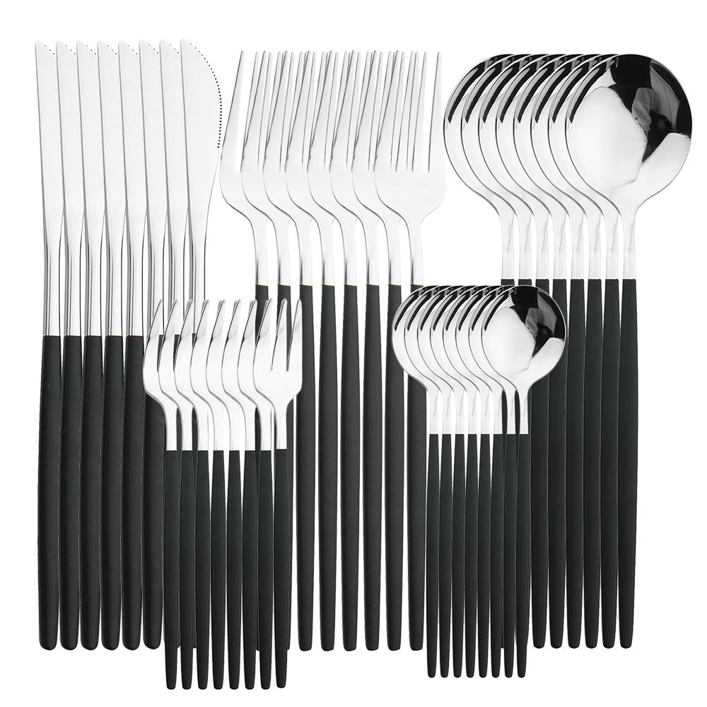 Set di Posate d'Argento da 40 Pezzi Posate in Acciaio Inossidabile Coltello da Cena Occidentale Forchetta Cucchiaio Stoviglie Cucchiaini da Tè Forchetta per Frutta e Torta Cucina