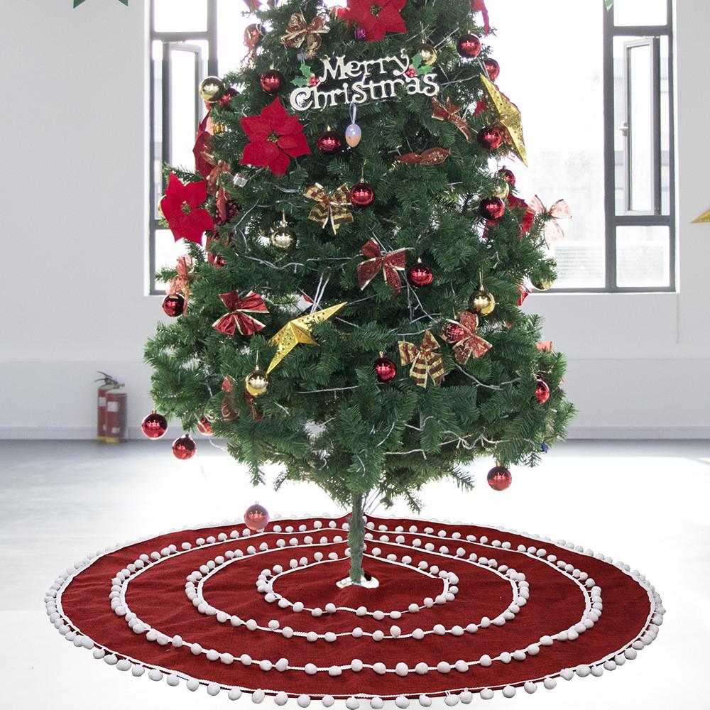 Beautiful Red Burlap Christmas Tree Skirt With Plush Bubble Detailing For Elegant Holiday Decor
