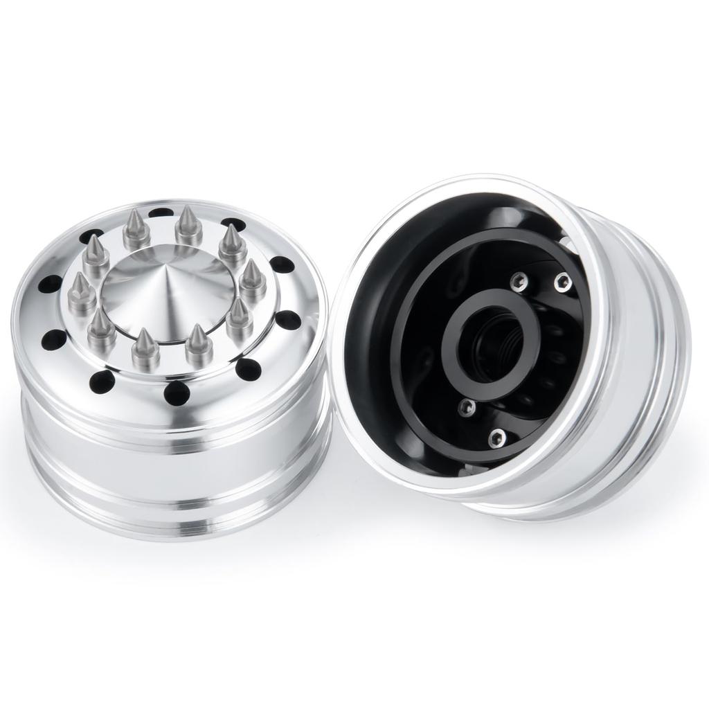 TRZX 2-Piece Metal Front Wheel Hub Rim Upgrade Parts for 1/14 Scale Tamiya Tractor Trailer RC Car (2 Pieces)