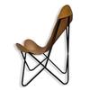 Camel Color Genuine Buff Leather Butterfly Chair - Comfortable Arm Rest Living Room Butterfly Chair – with Black Powder Coated Iron Stand