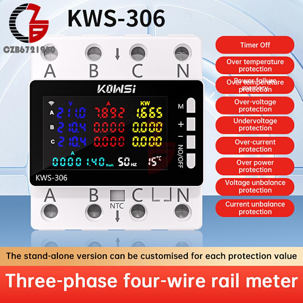 

AC 85-290V 80A Tuya WIFI Smart Circuit Breaker Three Phase 4-Wire Rail Voltage Meter KWH Power Energy Meter APP Remote Control