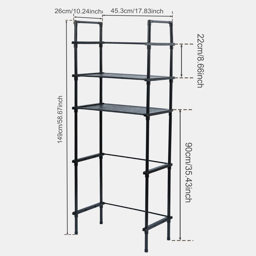 Over The Toilet Storage Rack with 4 Hooks 3 Tier Bathroom Shelf Punch-free Versatile Storage Rack for Bathroom Laundry Restroom