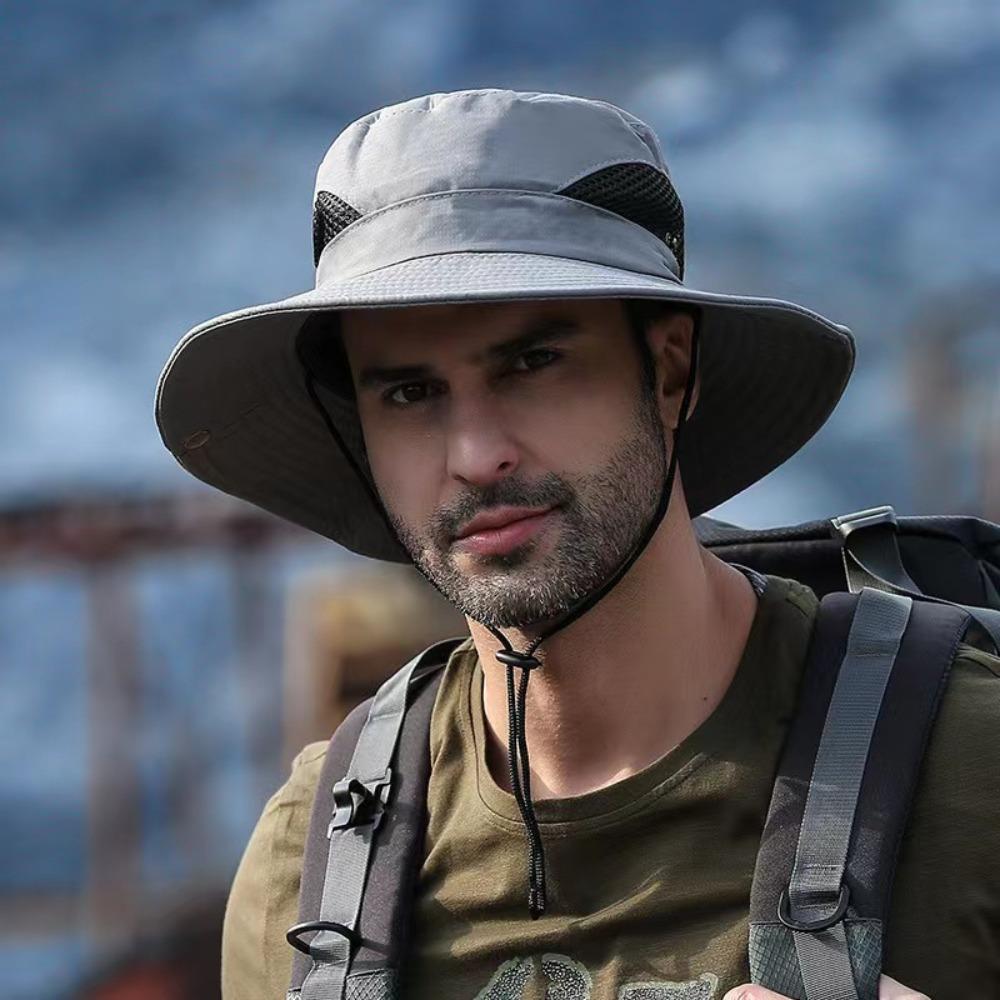Wide Brim Portable Big Visors Rope Foldable Bucket Hat Breathable Men Fisherman Hat  Outdoor