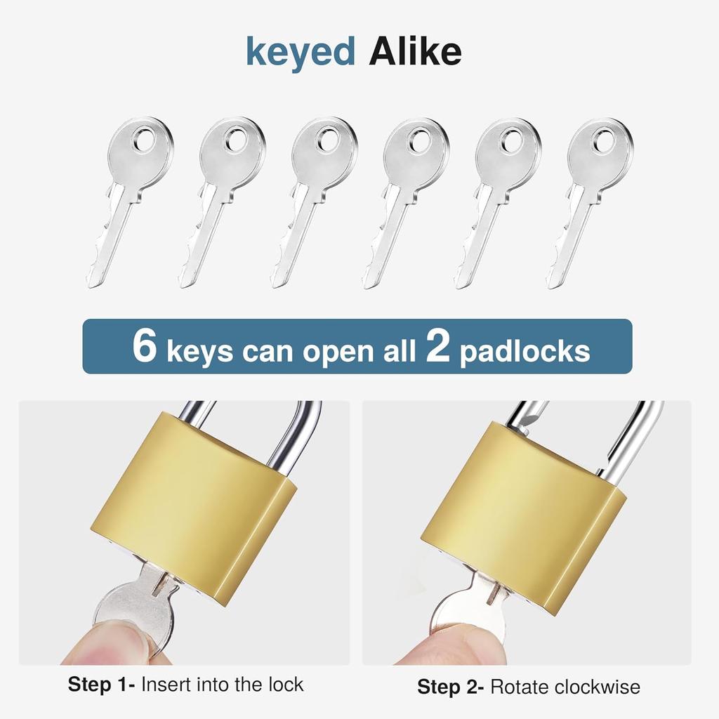 Golden Heavy-Duty Keyed Padlocks with Keys - 33mm Large Locks, Secure Locker Locks for Backpacks, Luggage, School Gym Lockers