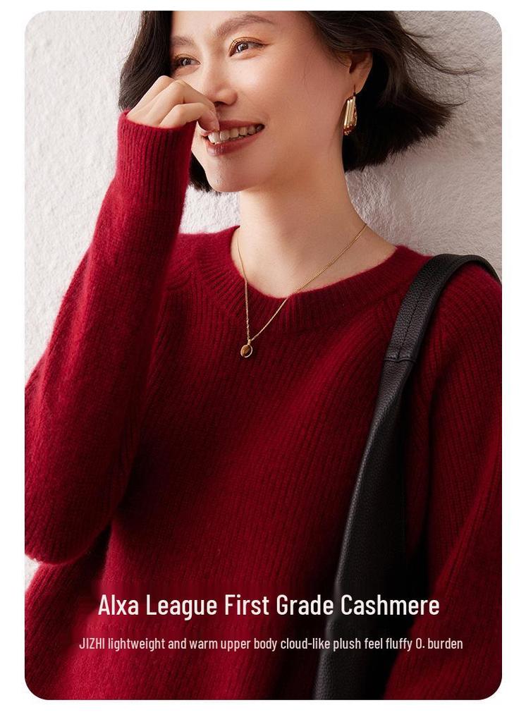 Lekasha Women's Thickened Cashmere Round Neck Sweater - Autumn/Winter Loose Knit Pullover.