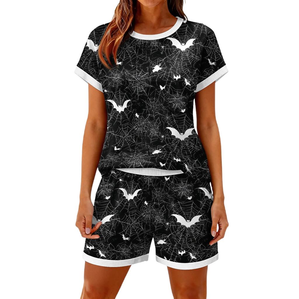 Women's Halloween Color-Block Print Casual 2-Piece Set - Holiday Themed Top and Pants for Women - Fun Cute Great for Parties