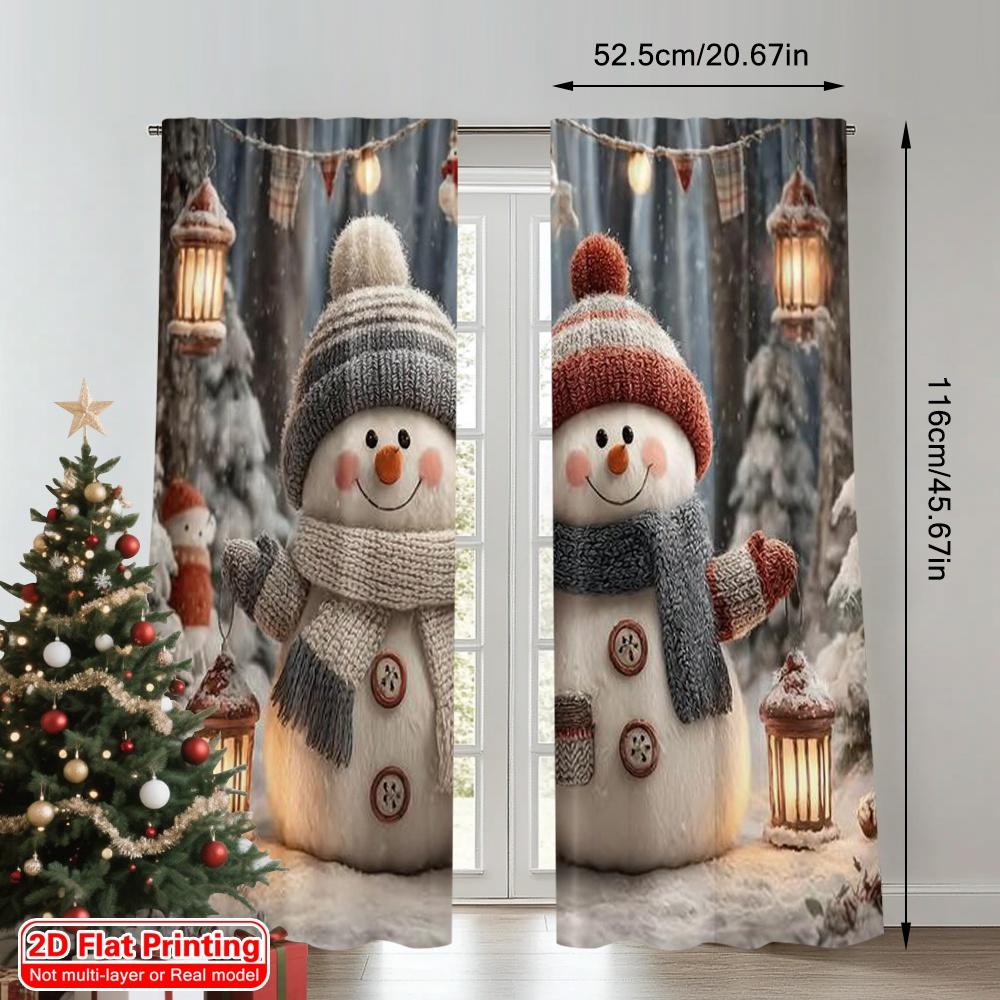 2pcs 2D flat printing Merry Christmas Popular Curtain Winter Wonderland Snowman Versatile 100% Polyester Without Electricity