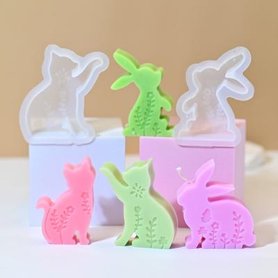 Osterhase Silikonform Hohl Blume Bedruckt Katze Hase Kerze Silikonform Harz Gipsformen DIY Handwerk Heimdeko