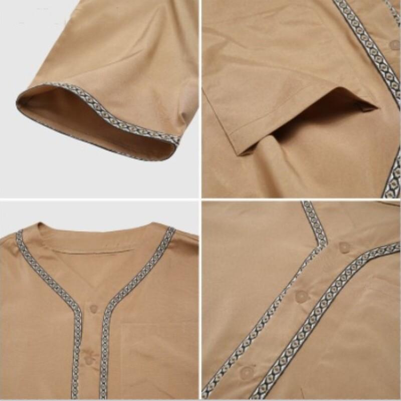 Men Muslim Islamic Kaftan Arab T Shirt Men Long Robevintage Middle Sleeve Robe Loose Dubai Saudi Long Top Ramadan Muslim Dress