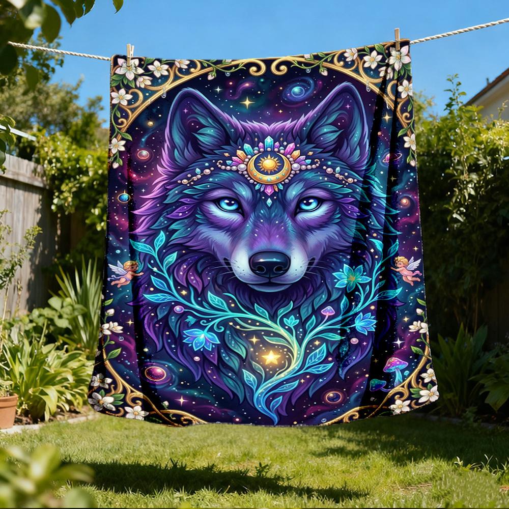 

1pc Wolf FantasyOutdoor Blanket, Soft And Comfortable Blanket, Casual Warm Outdoor Blanket, Good Birthday Gift yy260328079 75x90cm