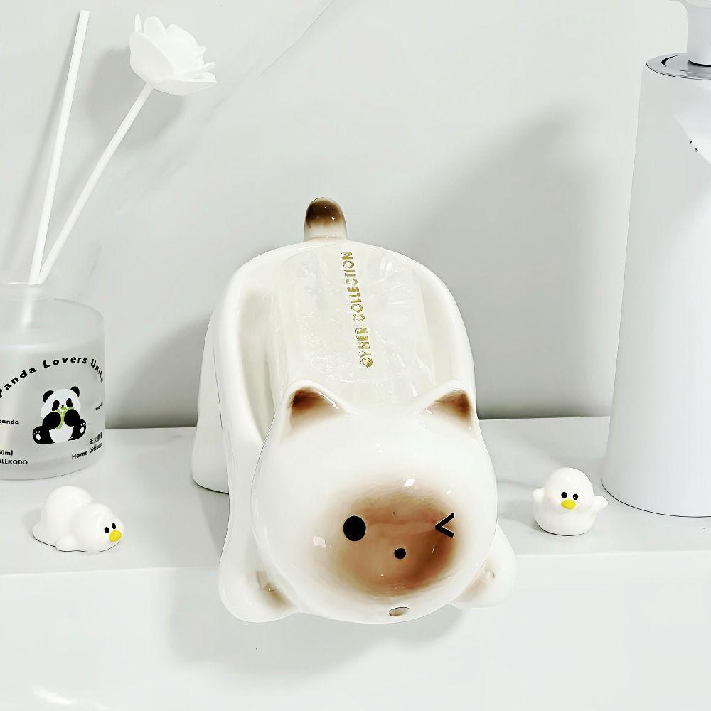 Cute Soap Holder Ceramic Bathroom Storage Rack Desktop Ornament Soap Dish Drainage Rack