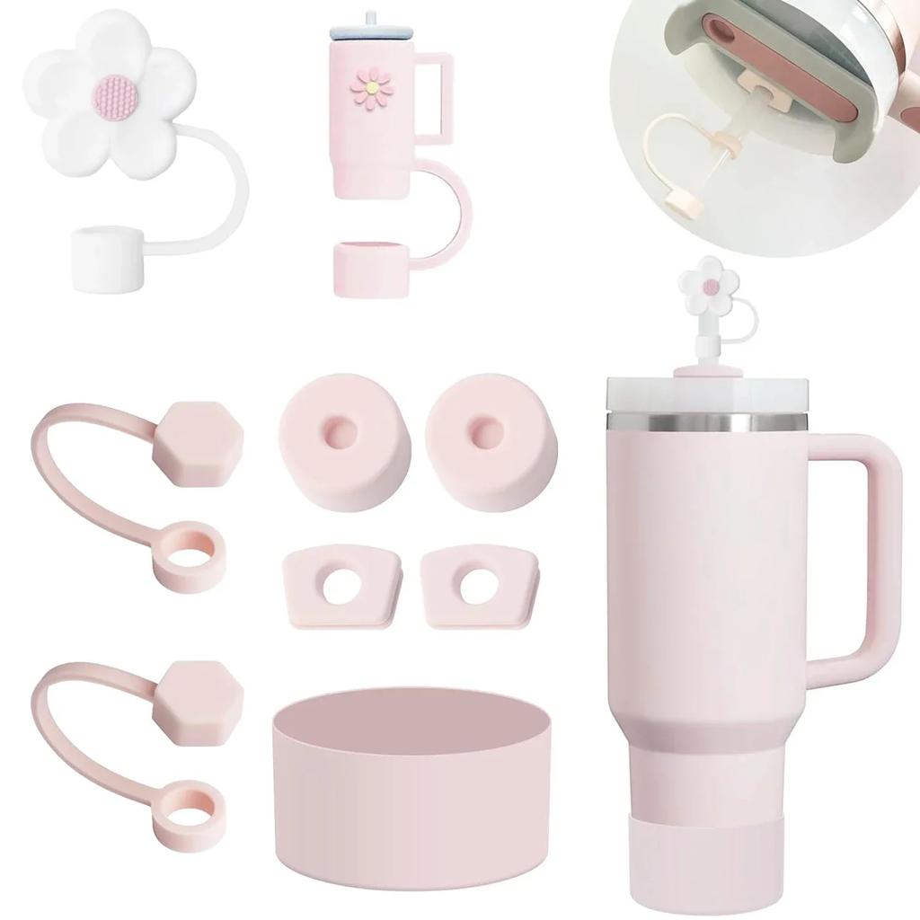 Conjunto de 9 Acessórios mais 6 Peças Rolha de Silicone à Prova de Derramamento 2 Peças Tampa de Cobertura de Canudo para Canudos de 9-10 mm 1 Peça Bota para Copo Stanley