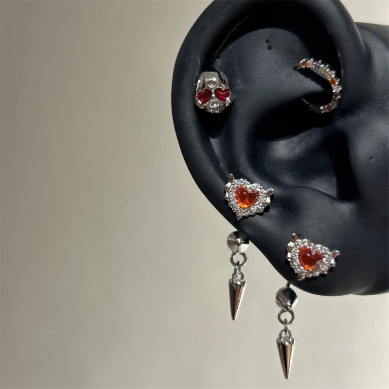Heart Wing Ear Bone Nail Sparkling Rhinestones Cartilage Studs Earrings Handmade Ear Jewelry For Women Daily Wear