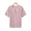 Ice Silk Loose Knit Cardigan T-shirt: Women's Summer Short-Sleeved Sweater for Middle-Aged and Elderly Moms