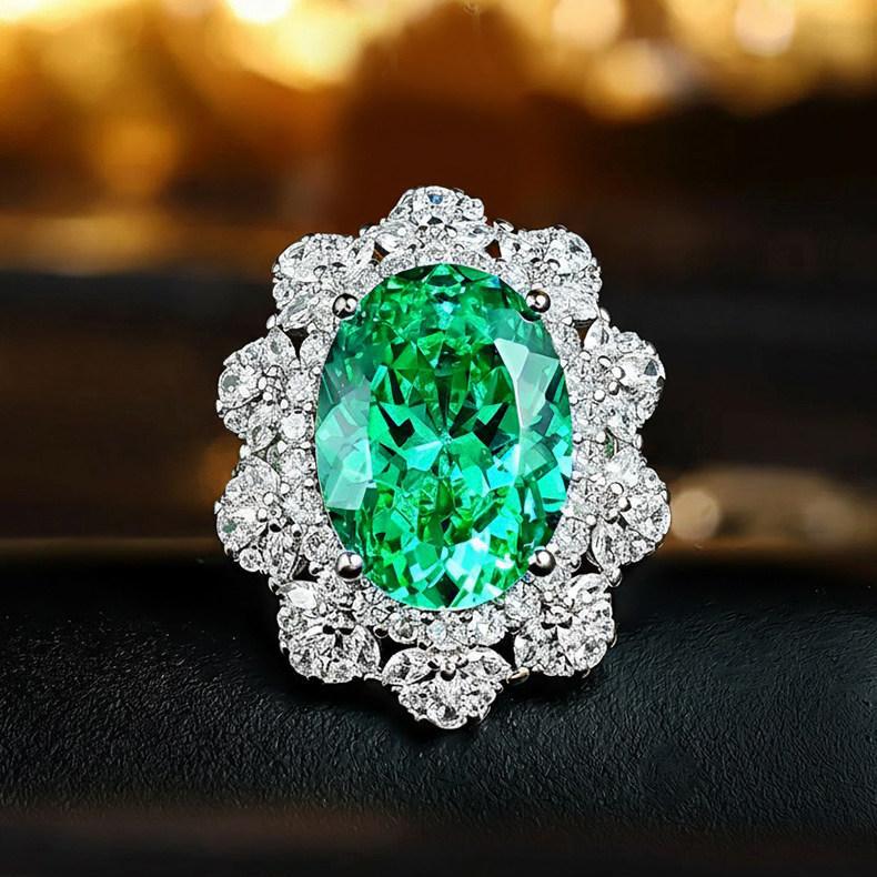 8 Carat Haute Couture Pala Green Comparable To Ice Flower Cut Zircon Open Ring Female, Dinner Party High Sense Ring 2026