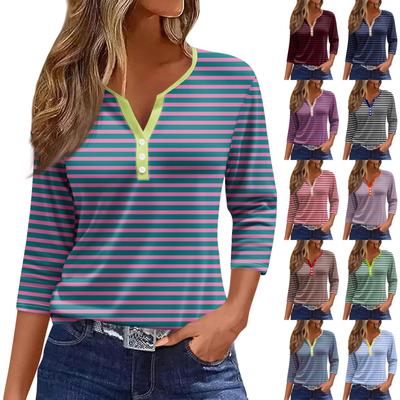 Women's T Shirt Tee Print Button 3/4 Sleeve Daily Weekend Fashion Basic V Neck Regular Top