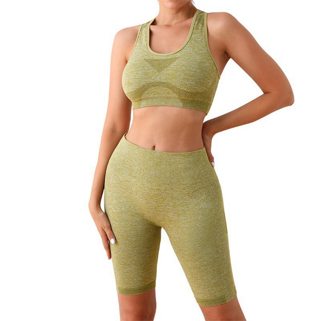 Women's Fashion U-neck Sleeveless Vest Top High Waist Abdominal Compression Fitness Tight Fitting Running Sports Shorts  Yoga Two-piece Set