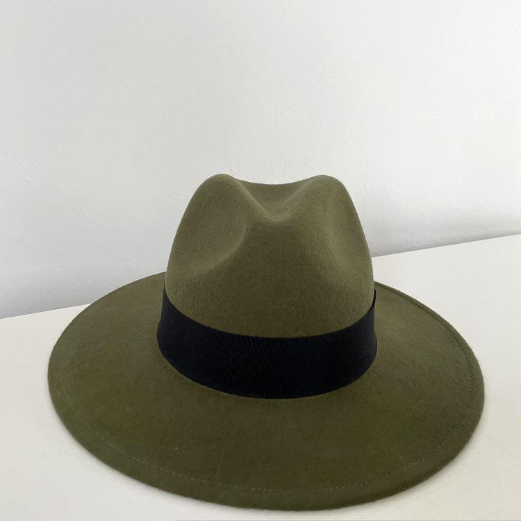 Dongdaemun ins wind blogger army green jazz top wool felt hat casual temperament wool top hat