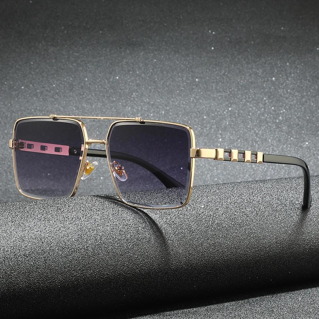 New Fashion Square Double Beam Sunglasses Men's Vintage Sun Glasses Modern Versatile Driving Glasses Gafas De Sol UV400 Male