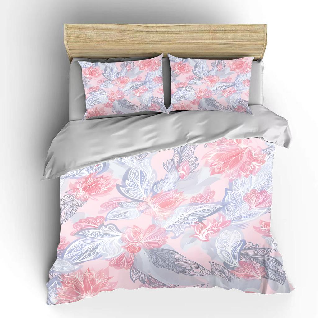 Colorful floral feather dreamy pattern Bedding Set 1 Duvet Cover 2 Pillowcases for Adult and Children Luxury Gift Full Size