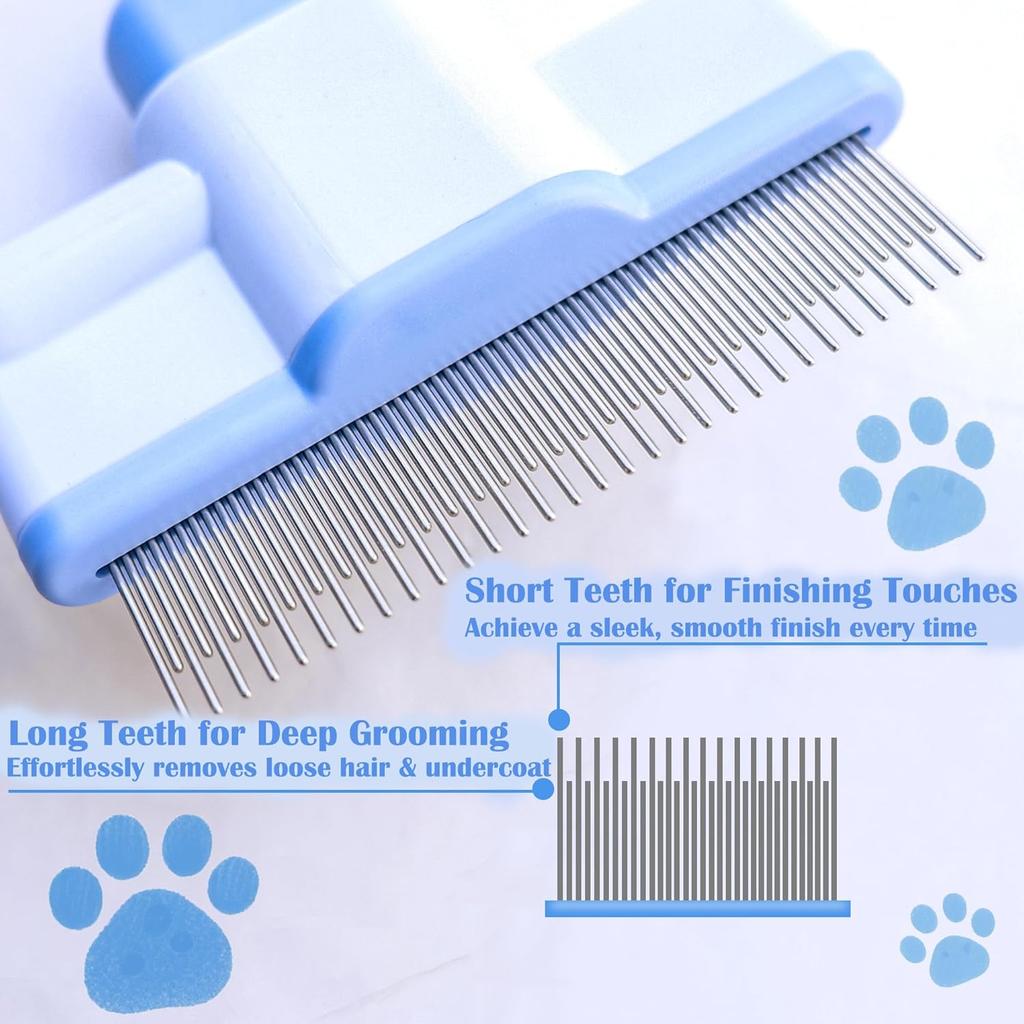 Cat Comb for Long & Short Hair, Cat Deshedding Brush with One Click Self-Cleaning Button, Pet Hair Remover for Indoor Cats, Mutifunctional Grooming