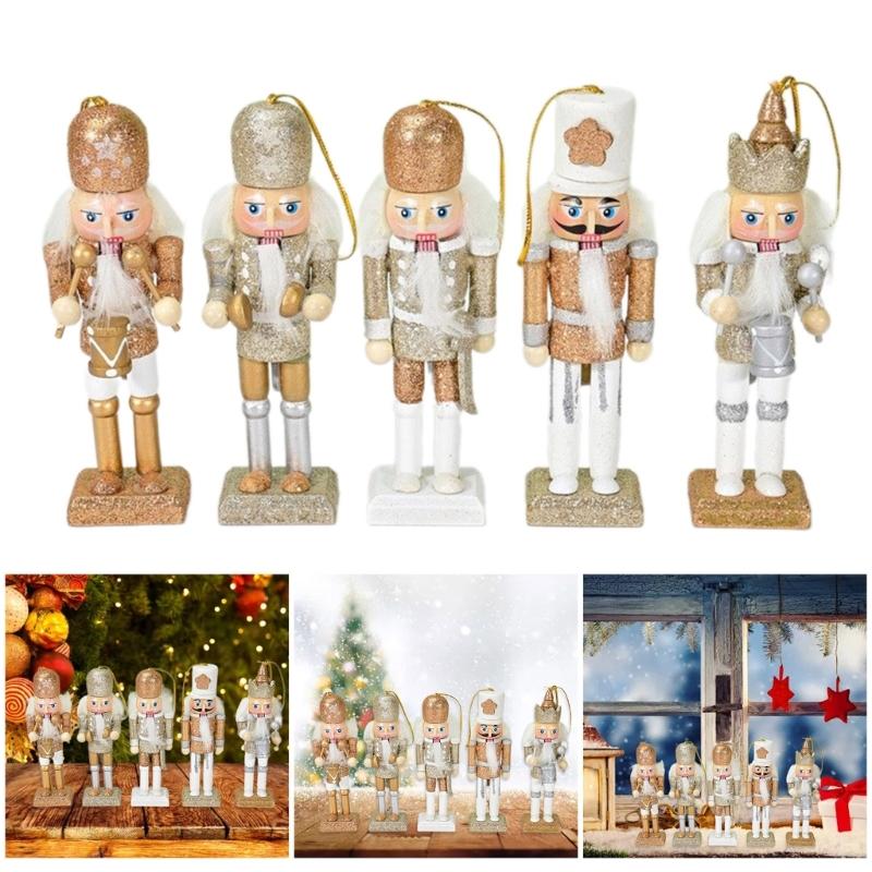 Stylish Nutcrackers Display Ornament Unique Wood Nutcrackers Desk Decoration with Gold and Silver Highlight for Party